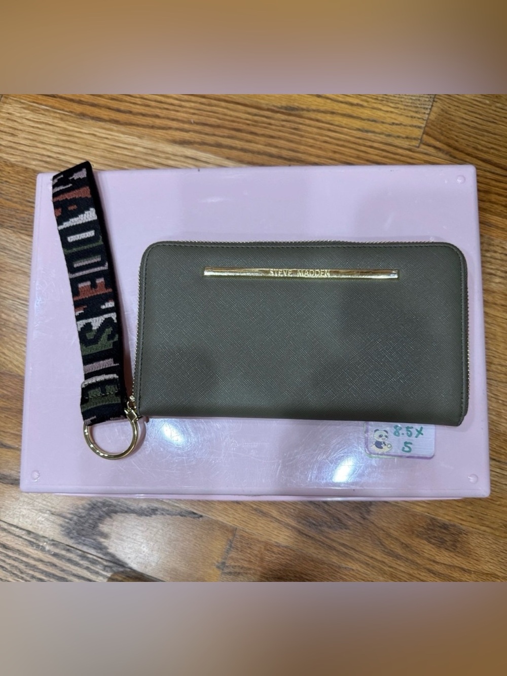Steve Madden Olive Zip-Around Wristlet with Detachable Logo Strap